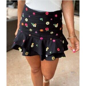 Women's Floral Embroidered Mini Skirt with Shorts Sz M Festival Flirty Bohemian